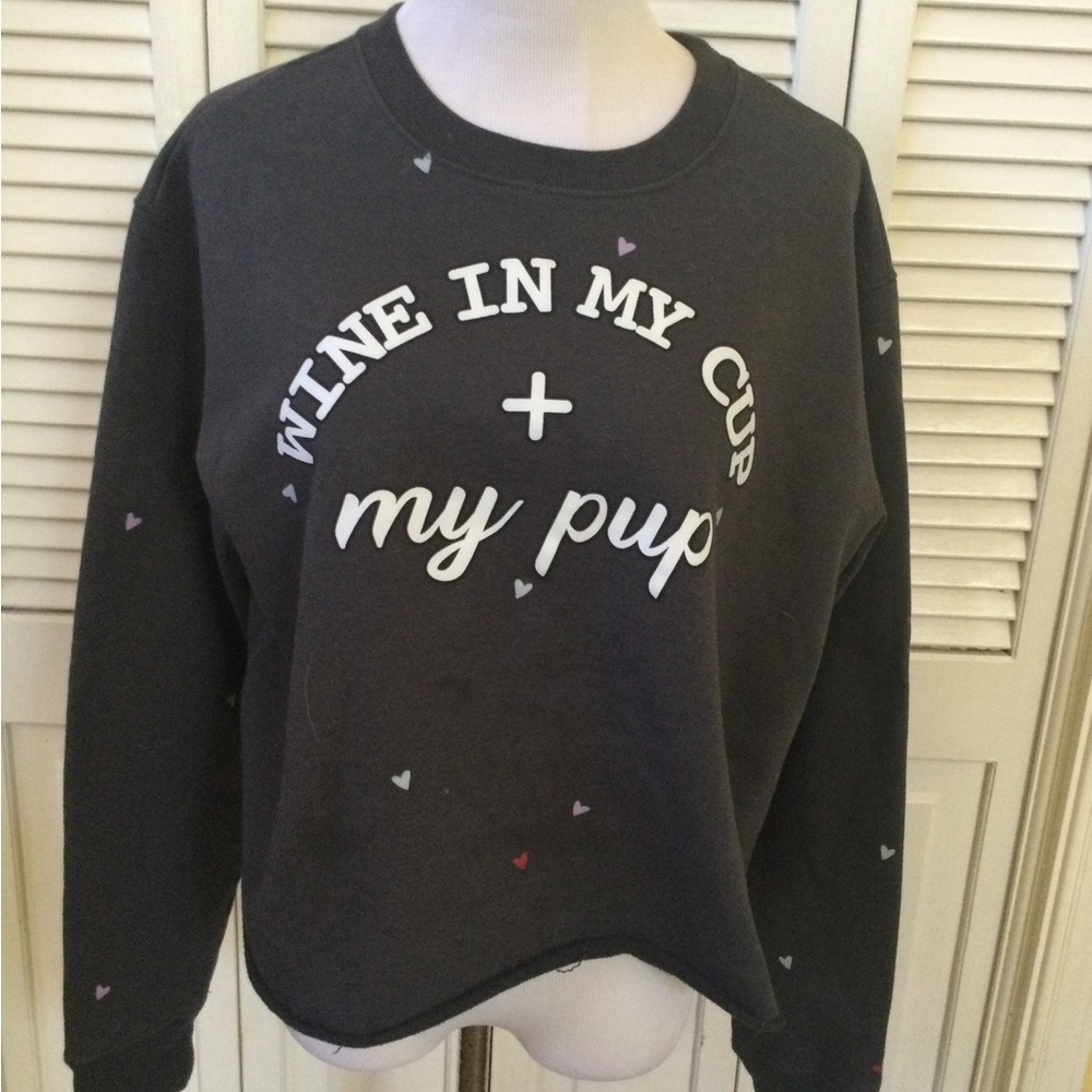 Mighty Fine Black Sweatshirt with White Text and Pink Hearts